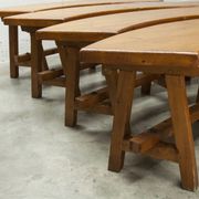 Brutalist ensemble round table 113cm and its 4 rounded stools 1960