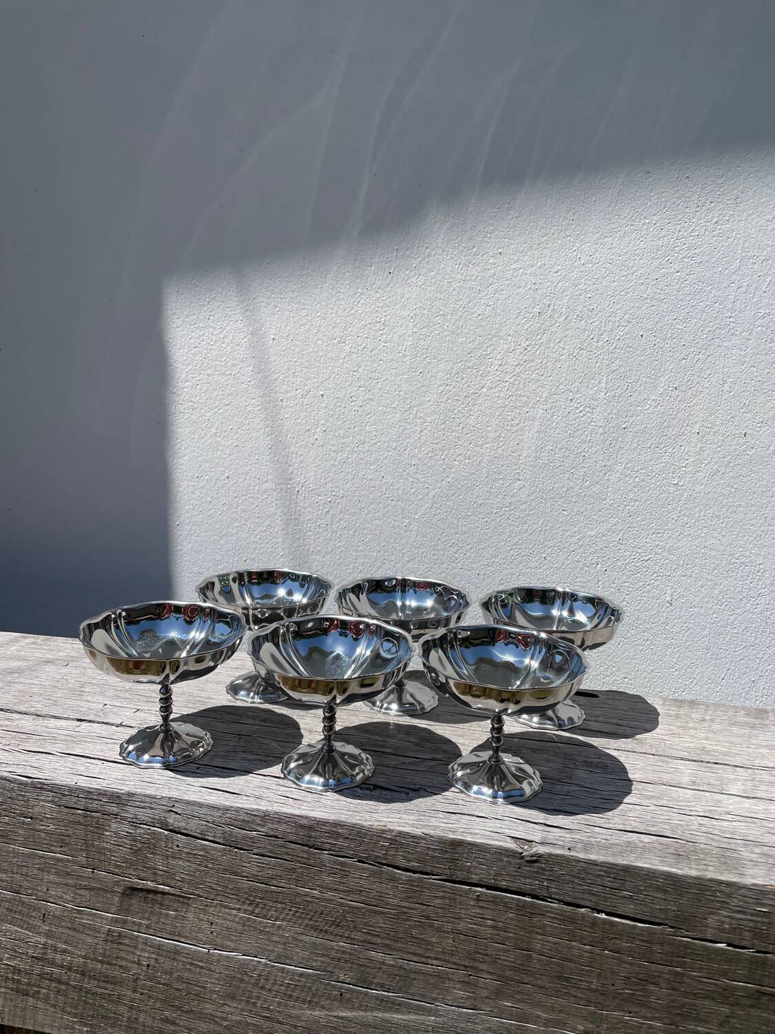 6 large stainless steel bowls 1970