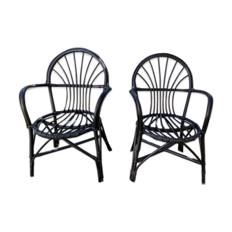 Lot de deux fauteuils en rotin