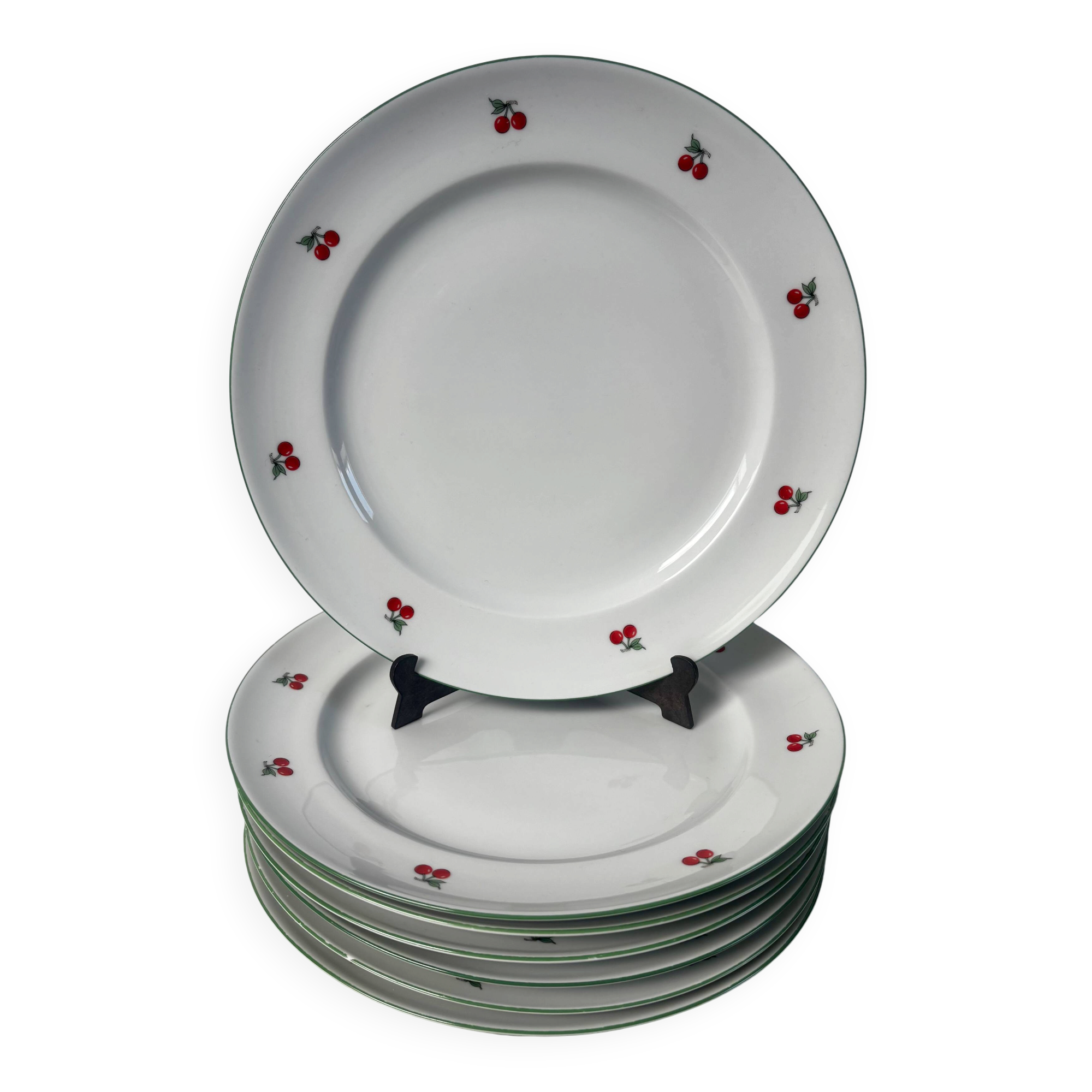 Set of 7 flat plates in porcelain Tables & Colours cherries