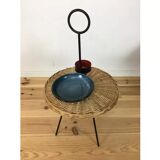 Side table 1950 wicker and portable metal