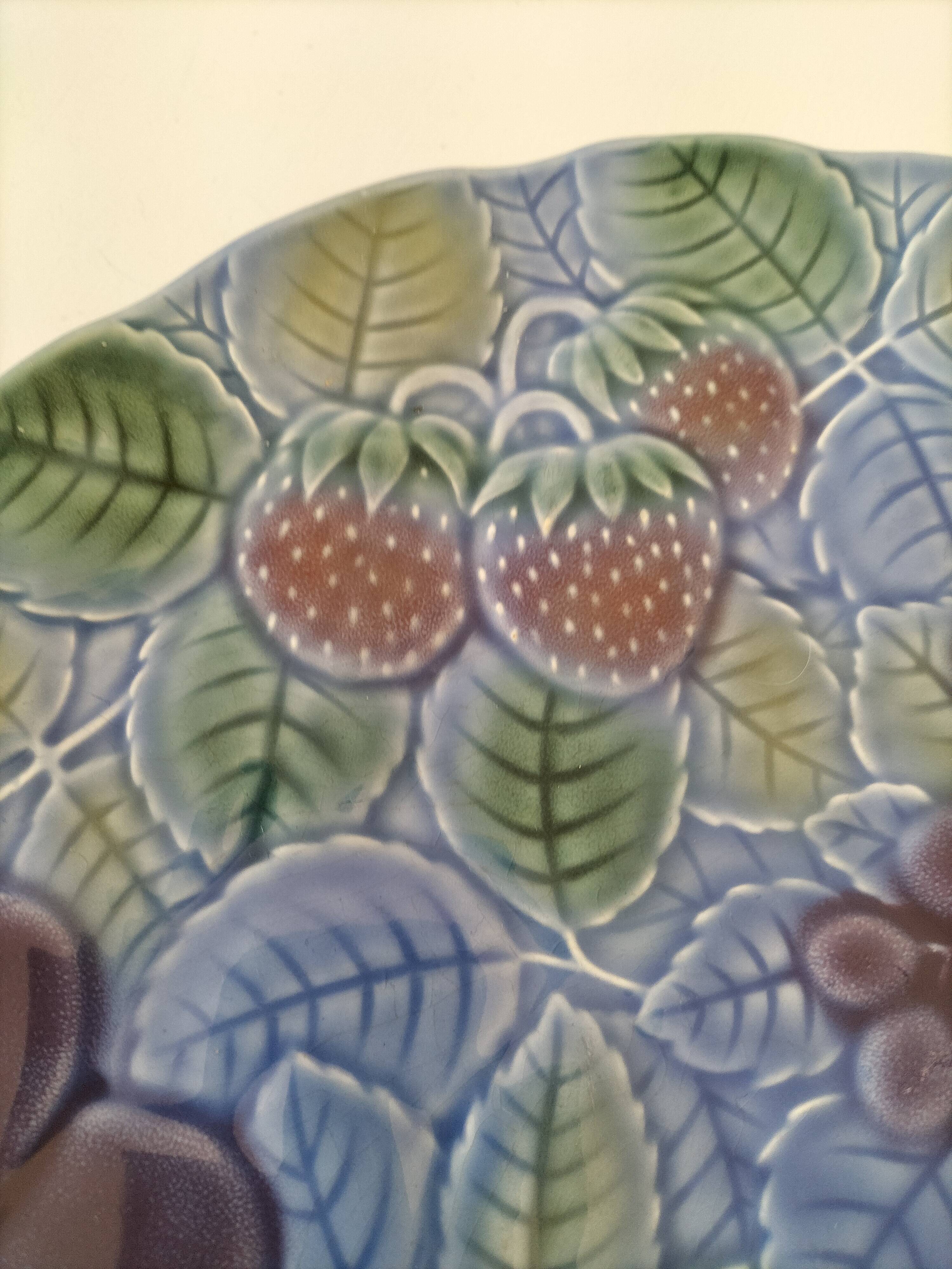 Large barbotine plate Salins blue lavender 80s