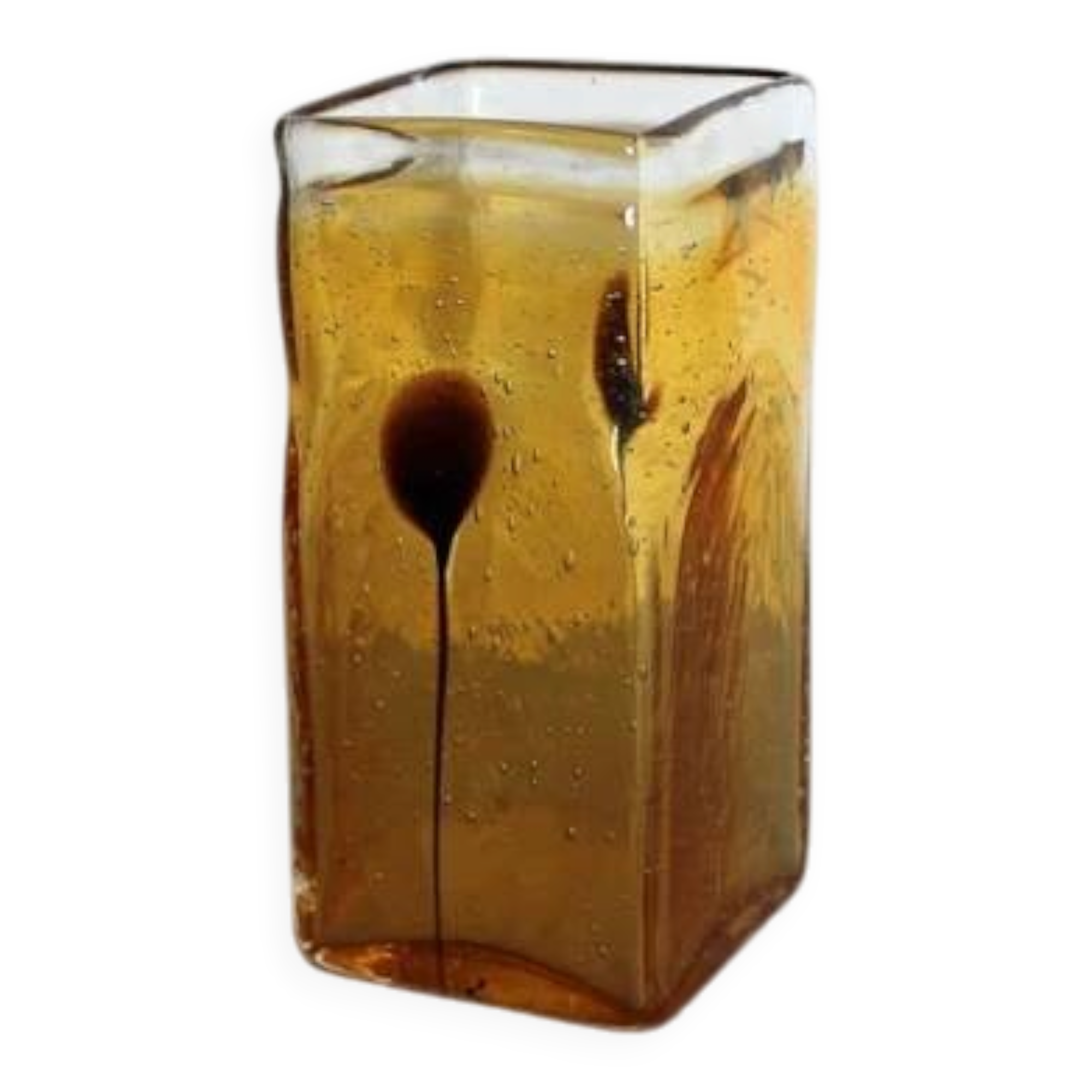 Vintage amber bubble glass vase from the 1960s, Scandinavian.