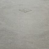 Ancient tablecloth, 12 embroidered towels monogram RD damasse de roses , friezes art deco