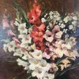 Oil on canvas painting Still life with flowers, Aimé Perret (1846-1927)