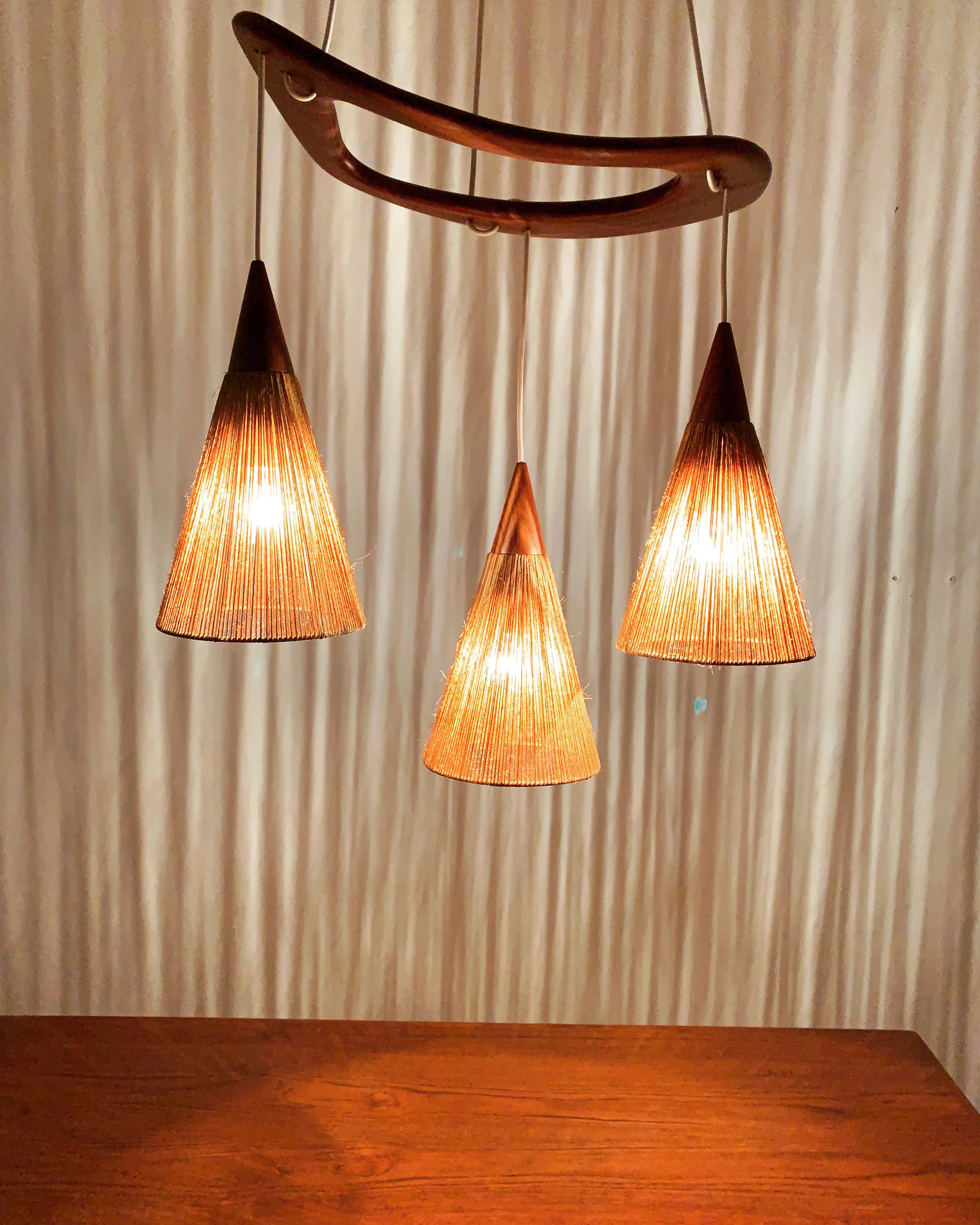 Teakwood and Sisal Cascading Lamp by Jean Rispal