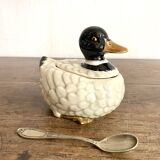 Duck in barbotine, sugar pot or zoomorphic mustard
