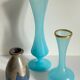 3 VASES Bleu Océan Grès et Verre OPALIN Vintage