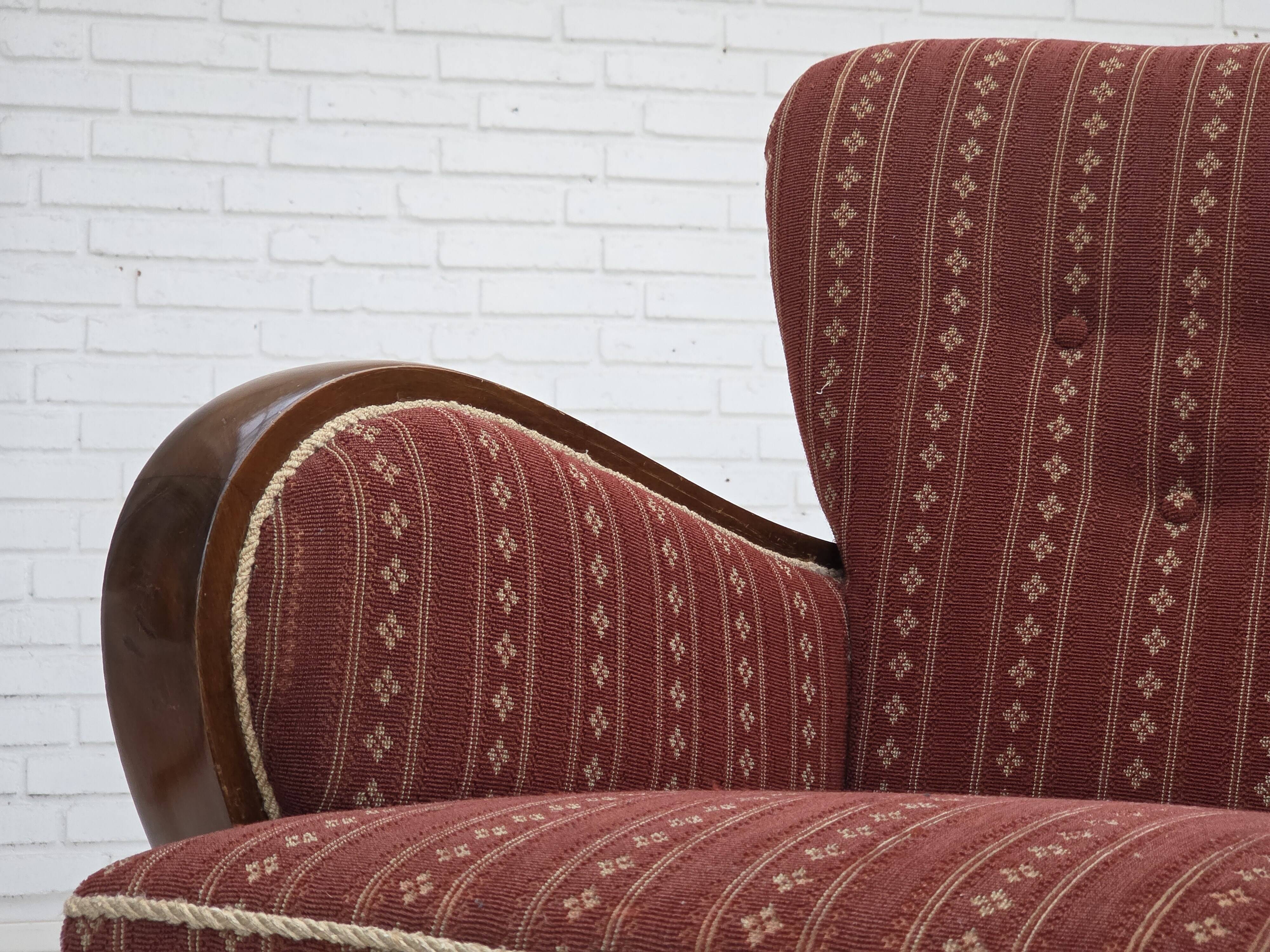 1960s, Danish 3-seater sofa, red furniture wool, beech wood.