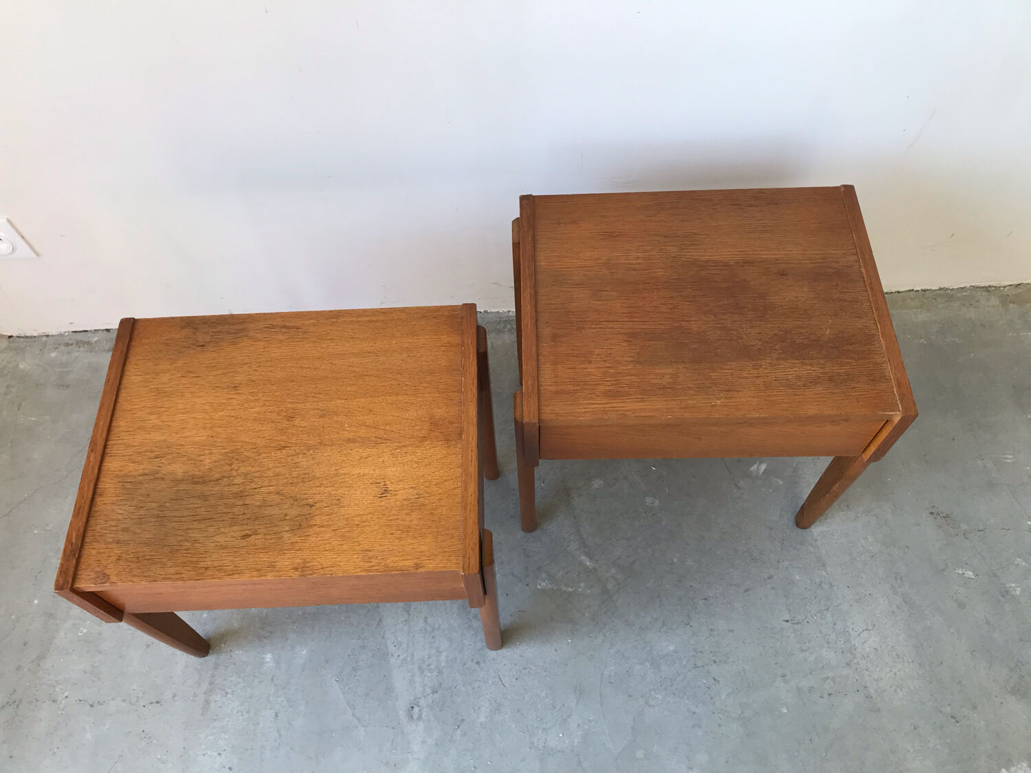 Pair of wooden bedside tables, circa 1950