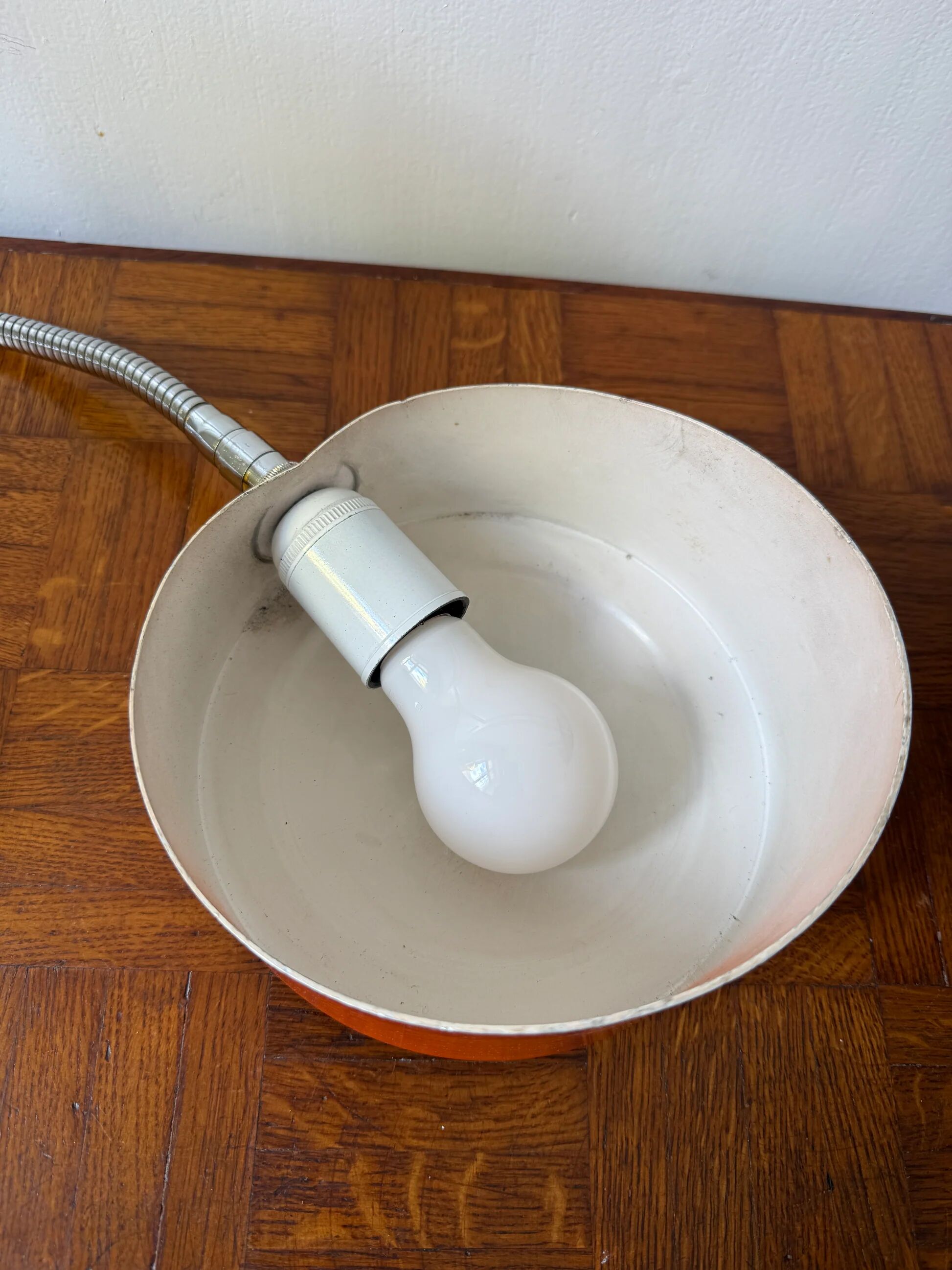 Orange workshop lamp with a clamp – 1970s