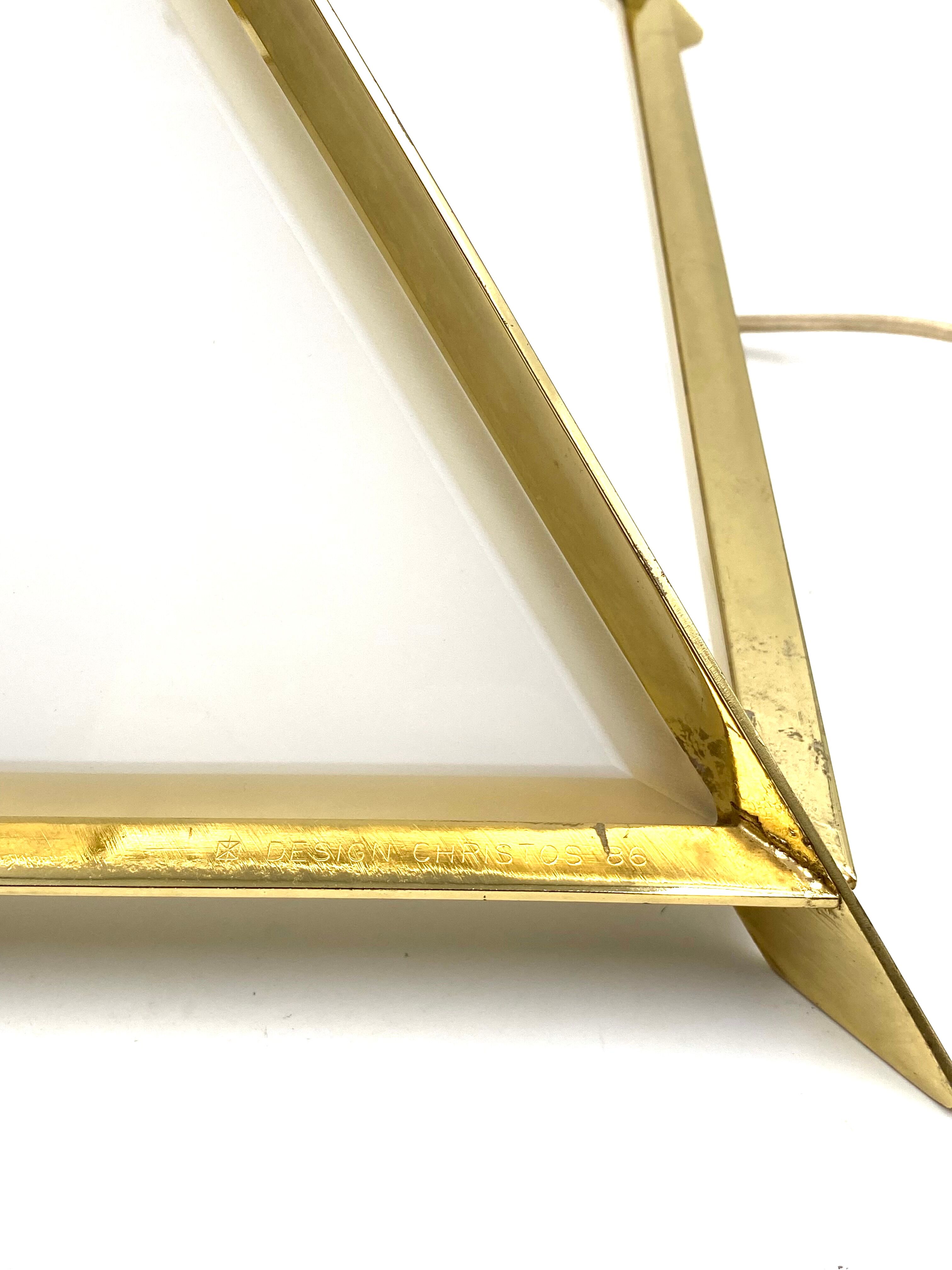 Golden brass Pyramidal table lamp, Christos, Italy 1970