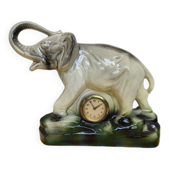 Eléphant en faïence horloge polychrome années 50