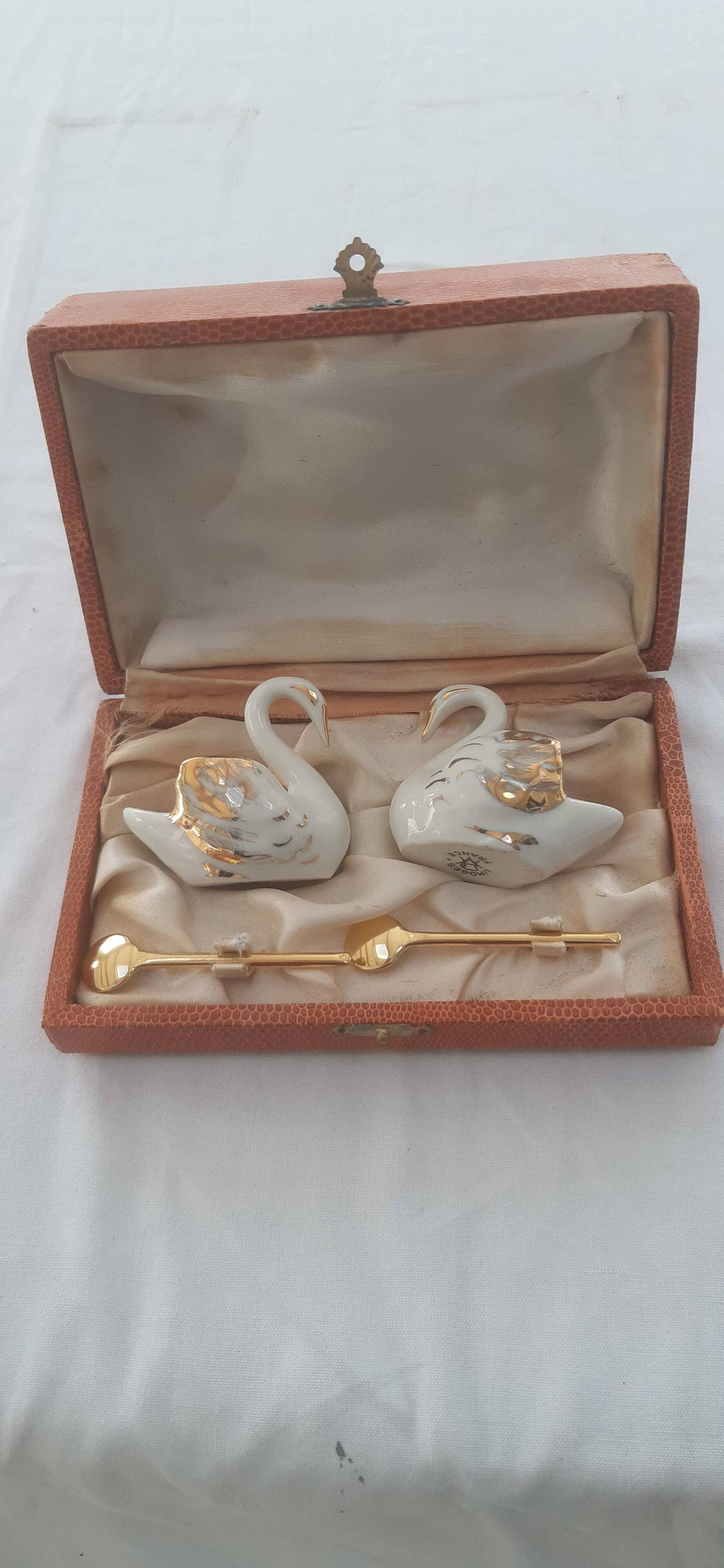 Pair of 2 old Limoges porcelain salt cellars