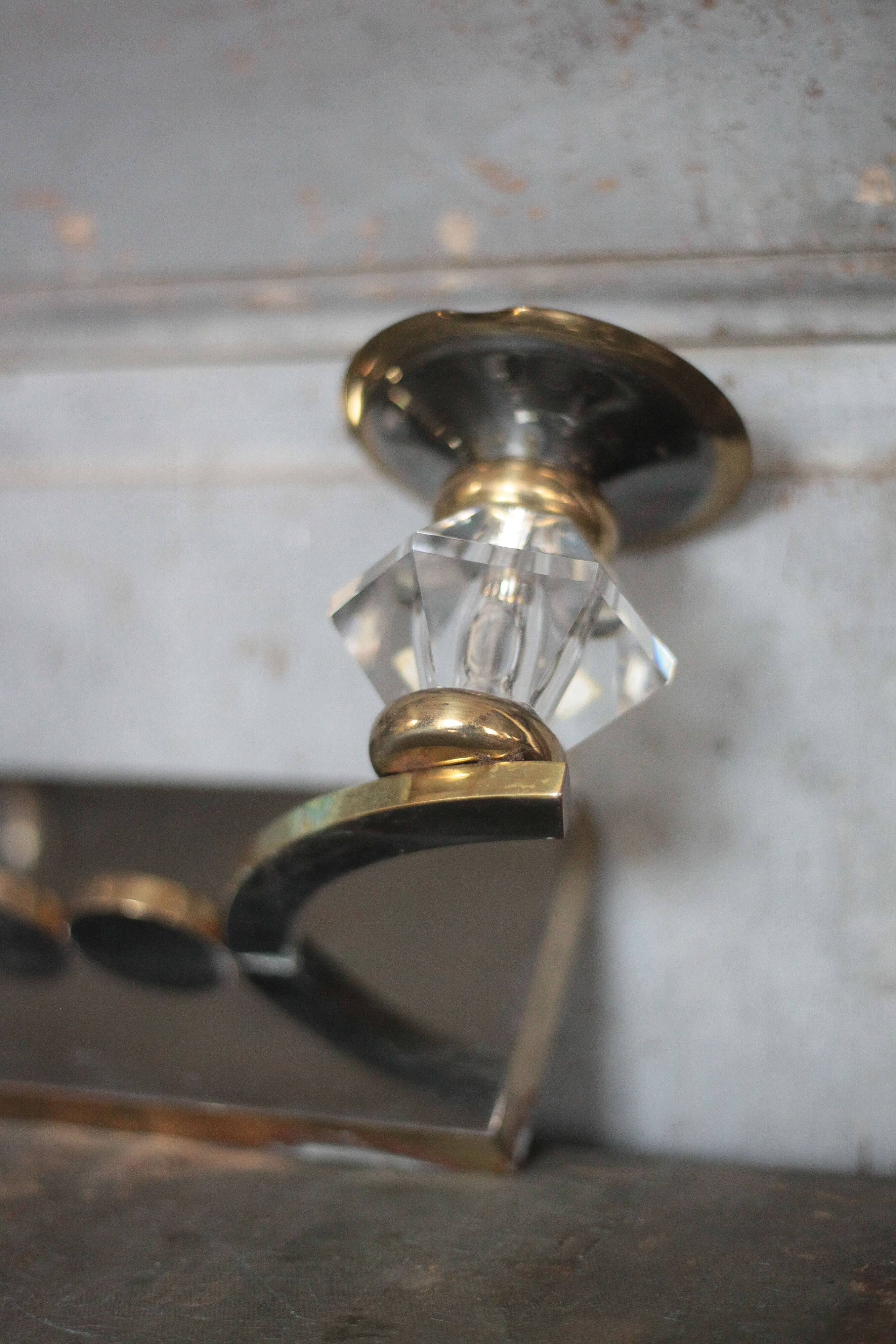 Art Deco wall sconce, brass and Sèvres crystal, light fixture.