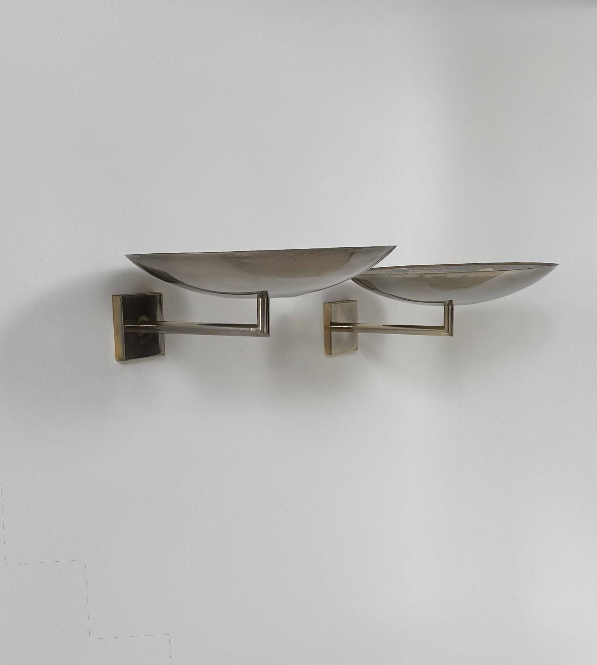 Pair of vintage wall lights, chrome metal, France, 1970.
