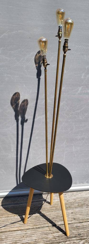 Black 3-light brass table lamp, 1950s