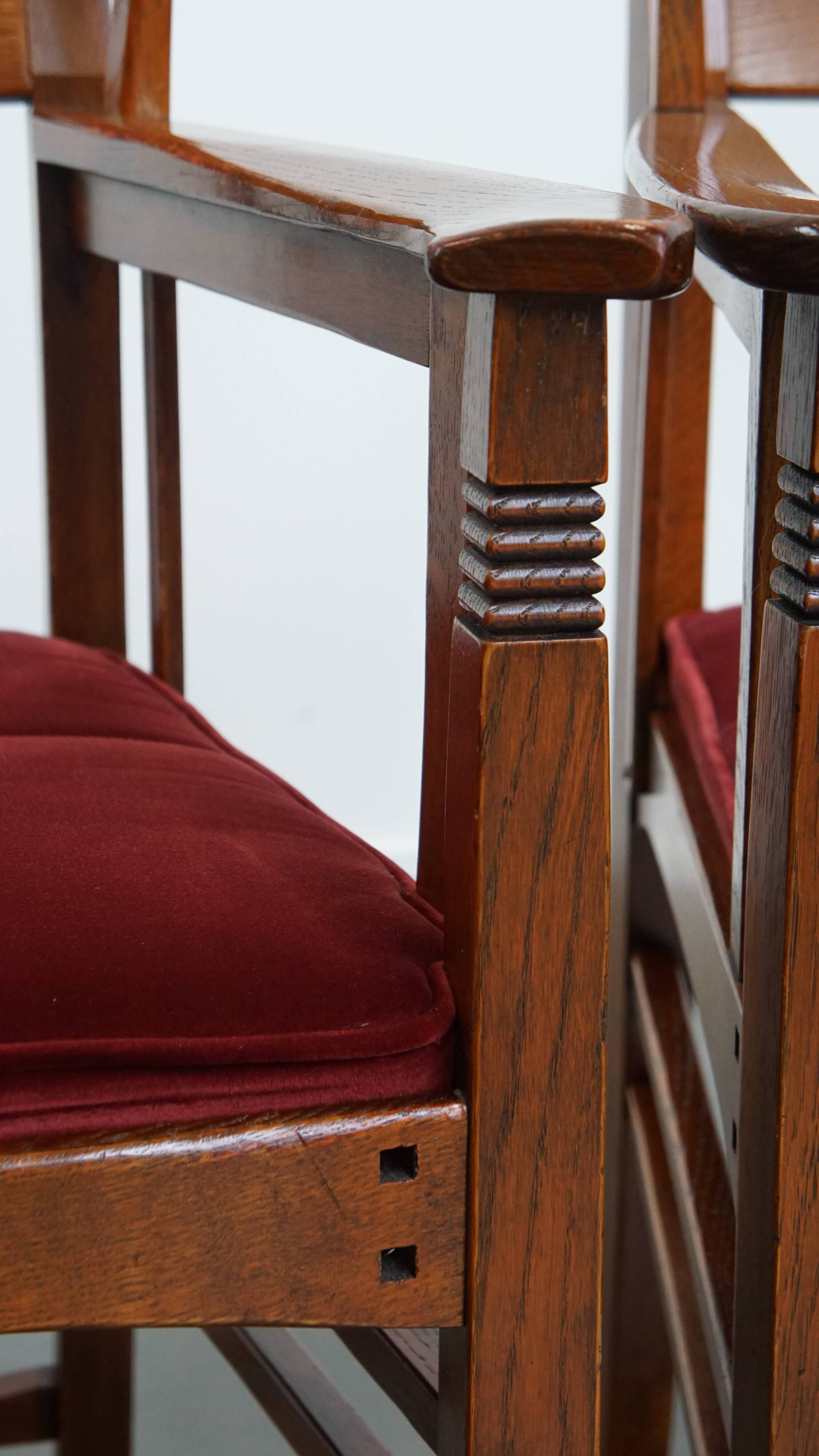 Ensemble de 4 chaises de salle à manger Art Nouveau / Jugendstil avec revêtement rouge