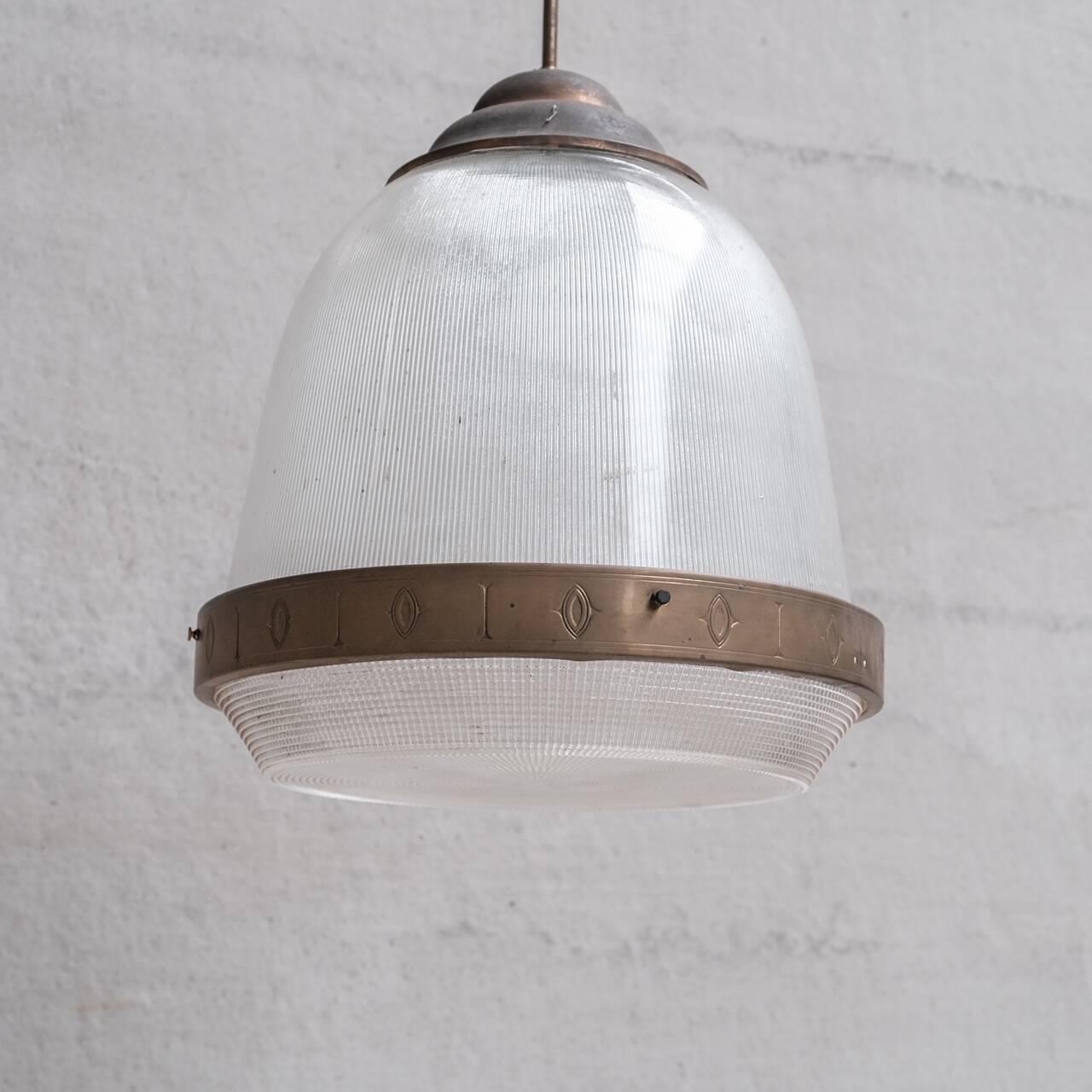 Large Two Part Holophane Style Mid-Century Pendant Light