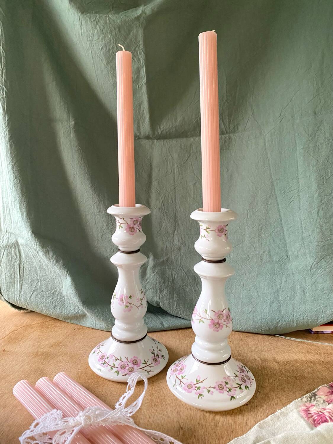 Pair of porcelain candlesticks from Paris