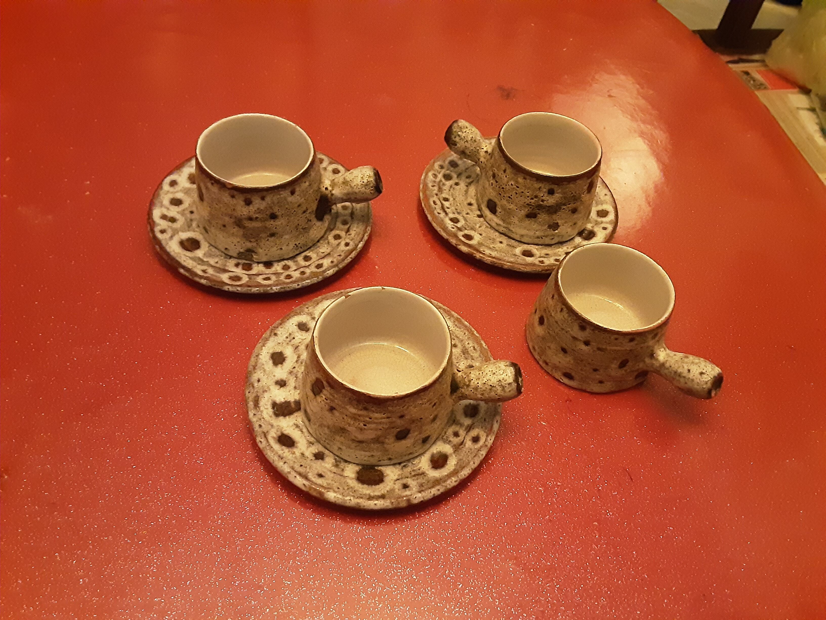 4 cups and 3 sous cups faience Vallauris Grandjean Jourdan