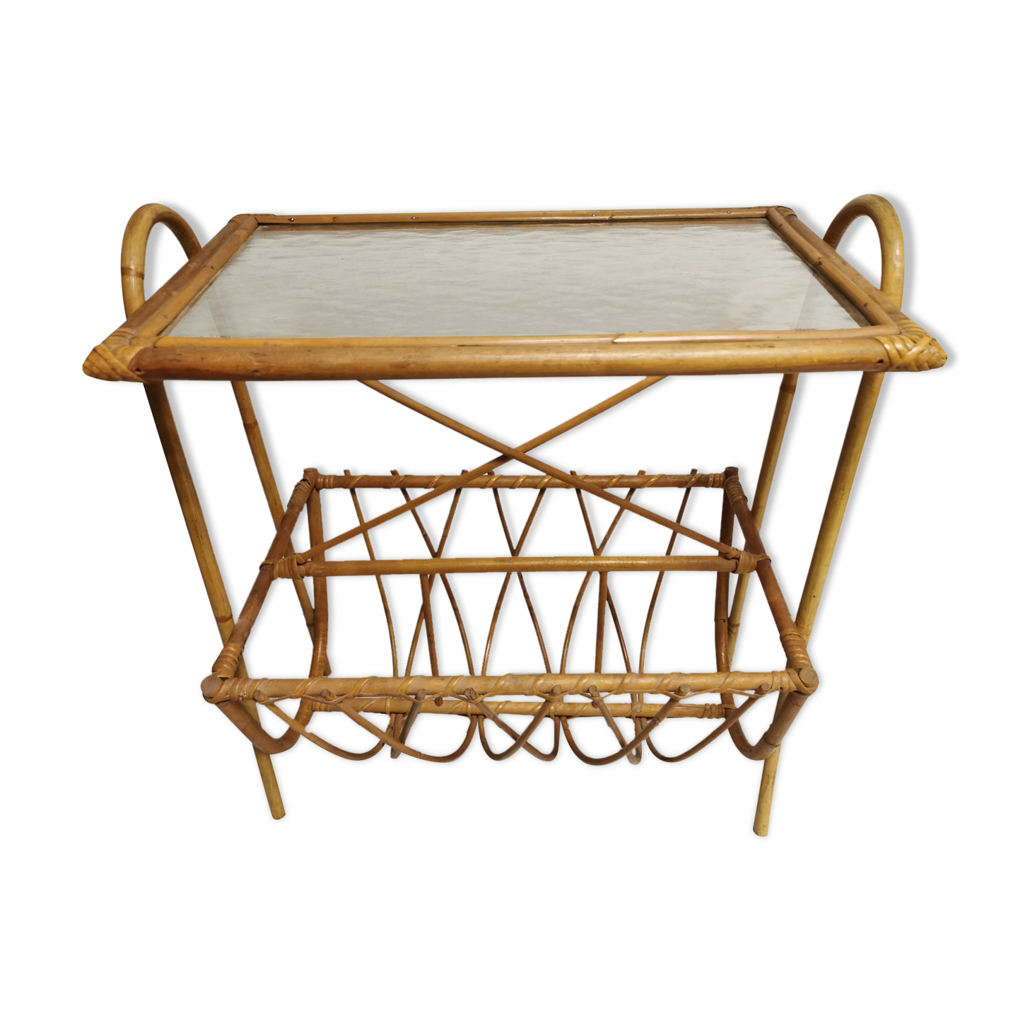 Vintage Review Door with Shelf, Bamboo / Rattan Sofa End