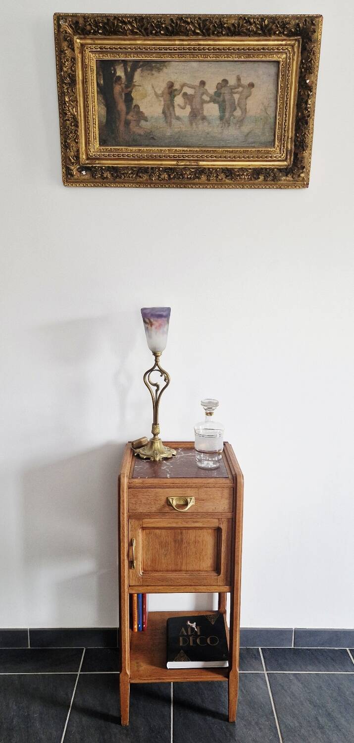 Art Deco style bedside table in solid oak, 1930s