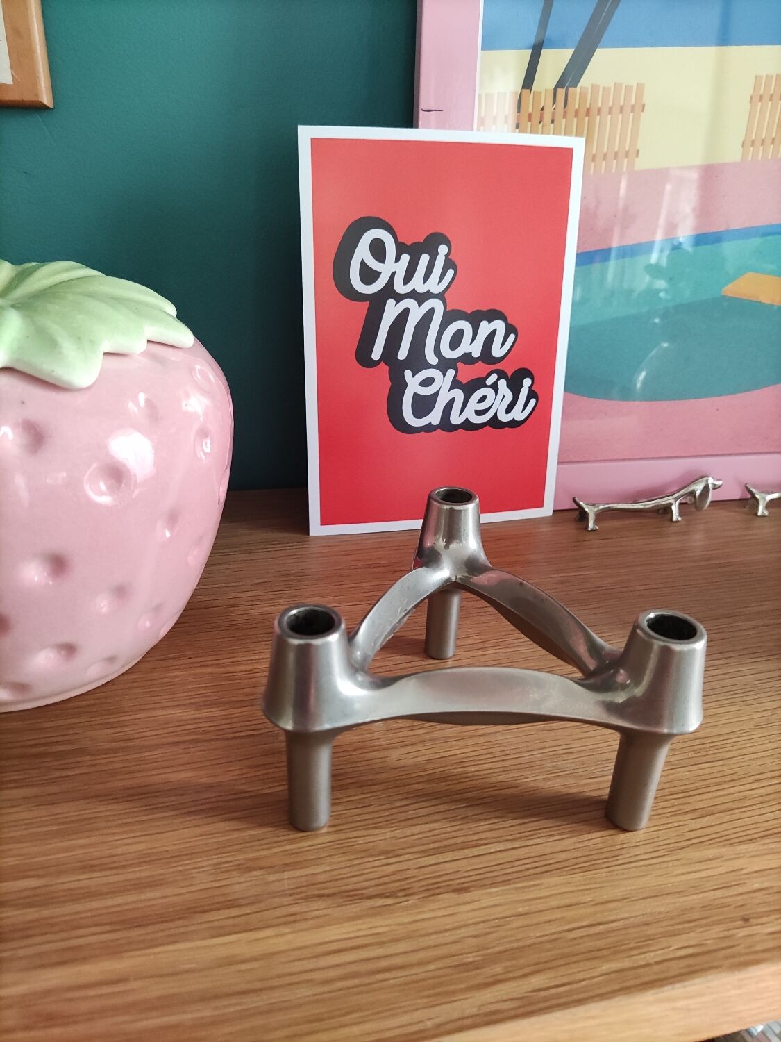 Vintage silver metal candle holder