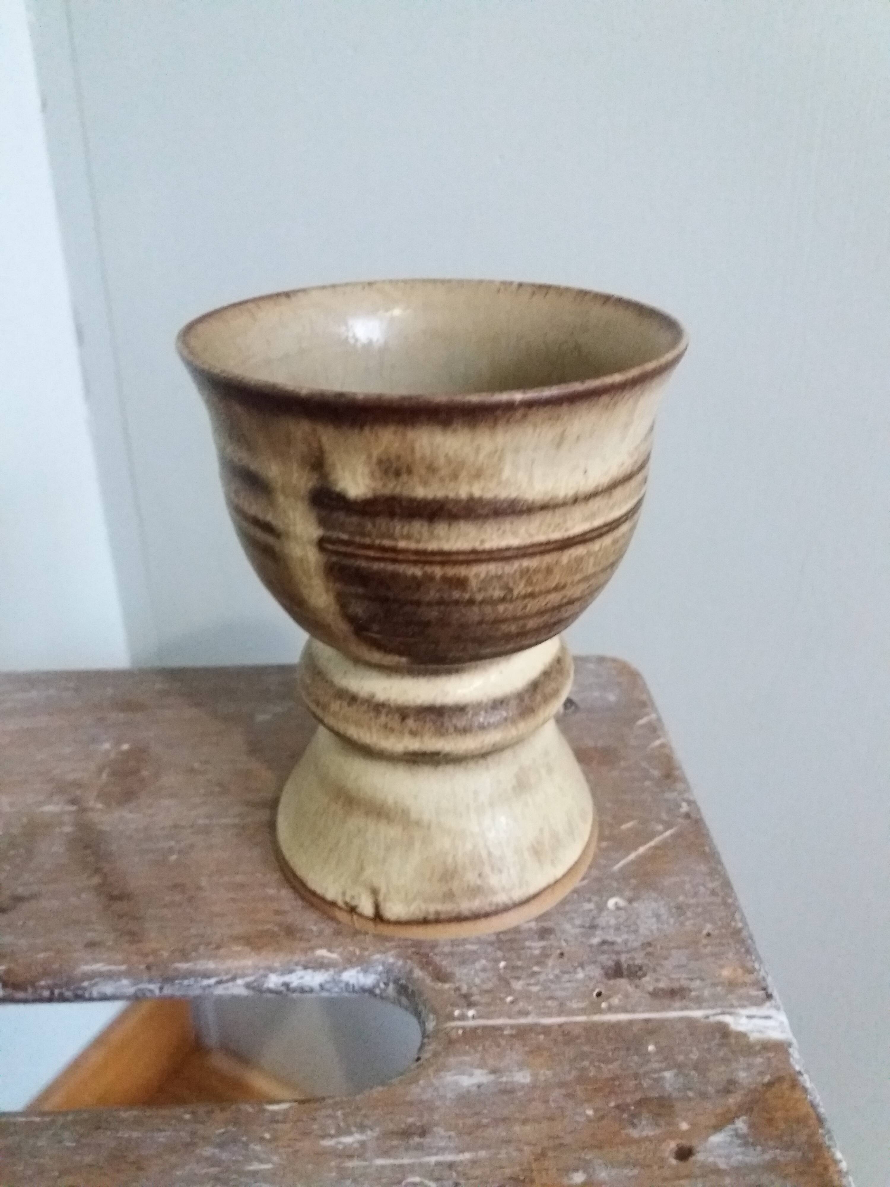 Chalice cup candle holder in stoneware