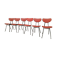 Lot of 6 red chairs in faux leather metal compass feet