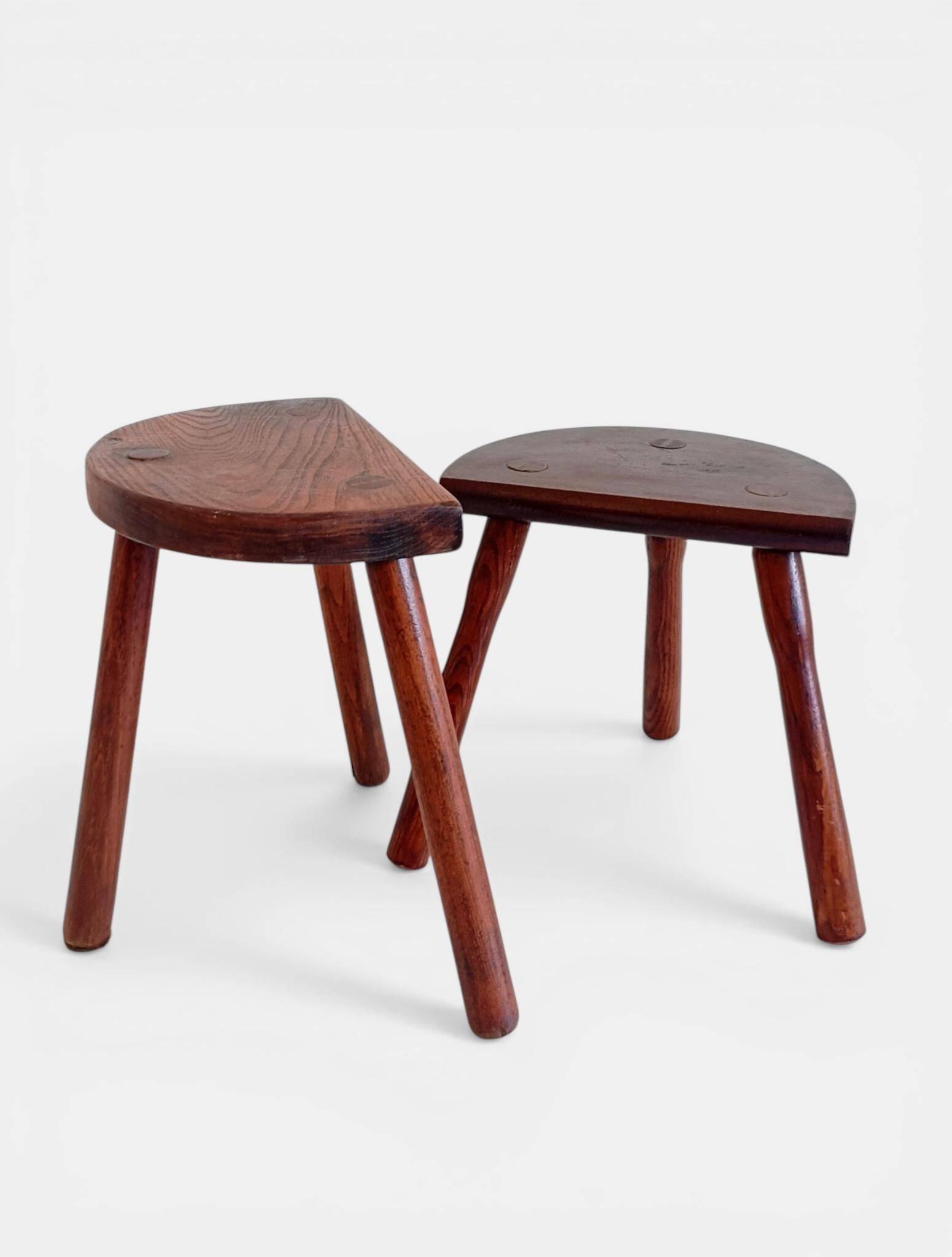 Antic Rustic Wabisabi Tripod Wooden Stools/ Accent Tables, France, Early 20th-C.