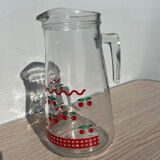 Vintage glass carafe fruit cherry patterns