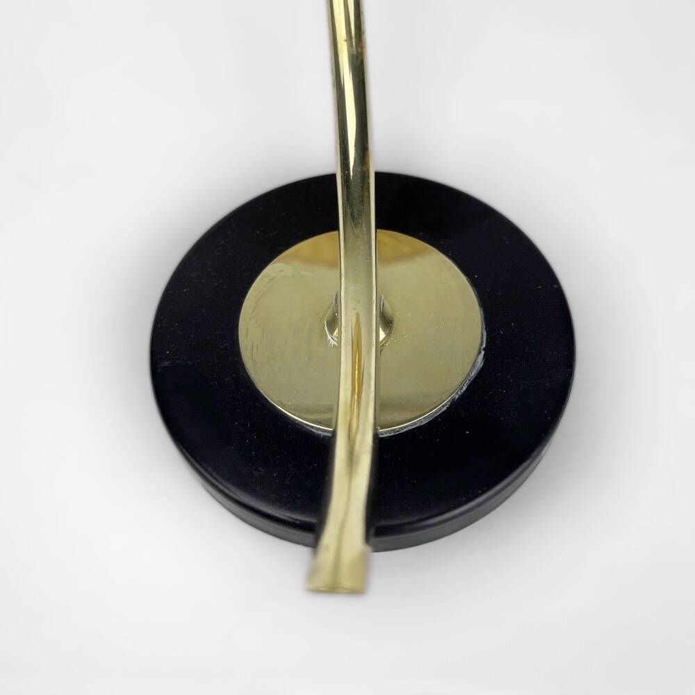 Pair of wall lights with cream silk shade and brass rod from the 1950s