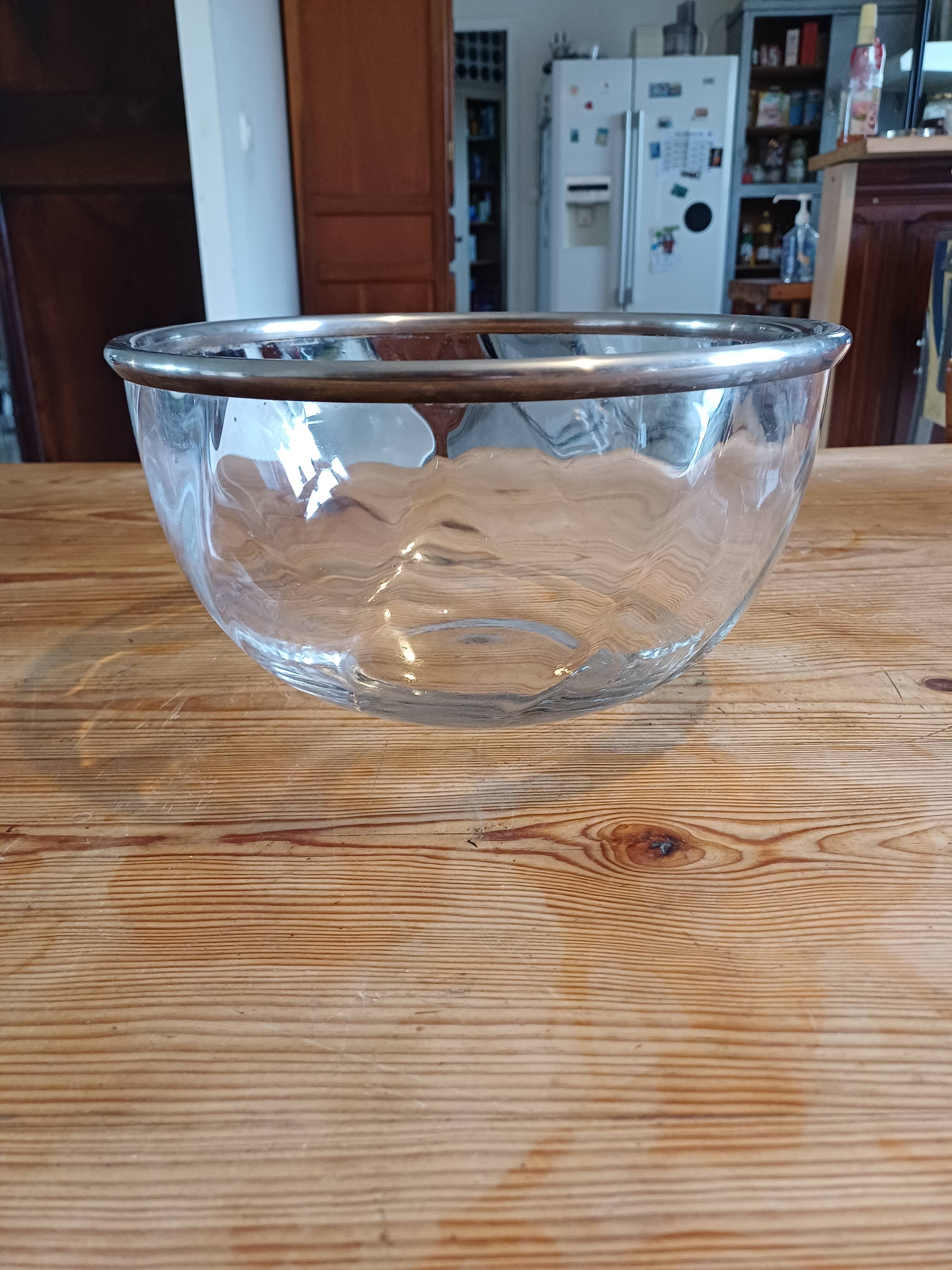 Saladier verre et métal argenté