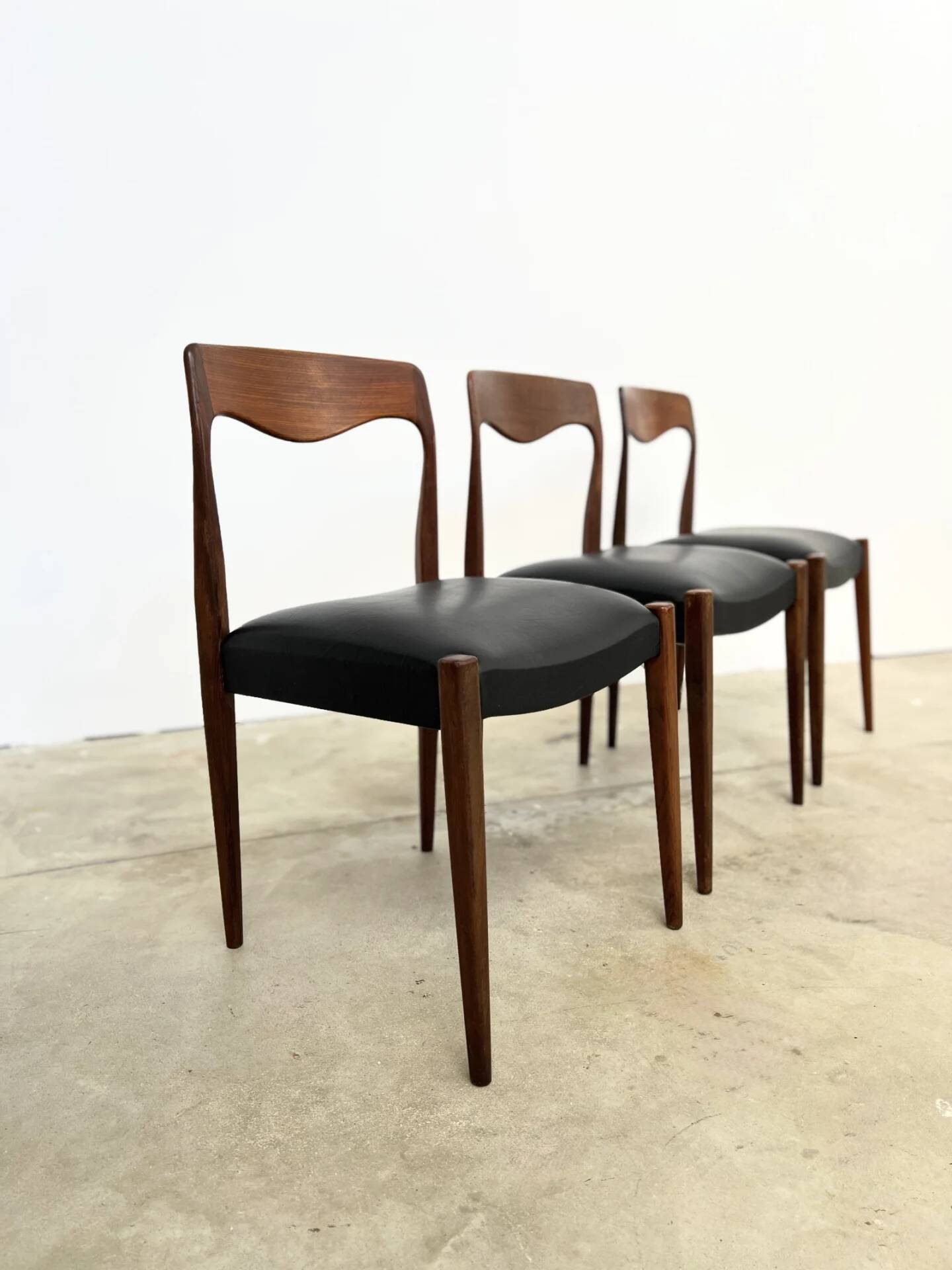 Scandinavian teak chair with black leatherette — Otto Møller style, 1960s
