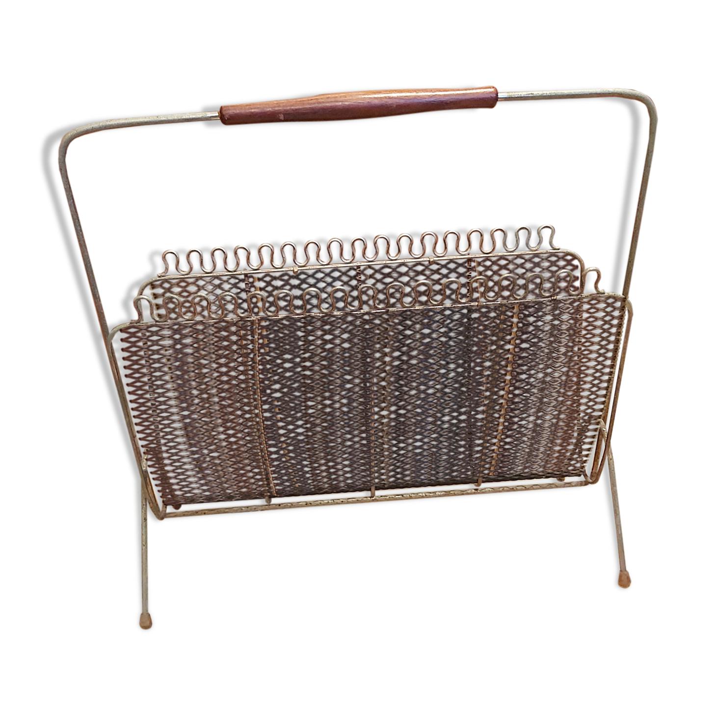 Modernist magazine rack in metal and wood