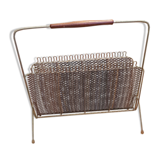 Modernist magazine rack in metal and wood