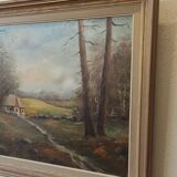 Vintage painting "Gîte on the edge of the forest" .