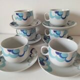 6 vintage cups and 6 saucers with blue cloud decoration by Chriss G.