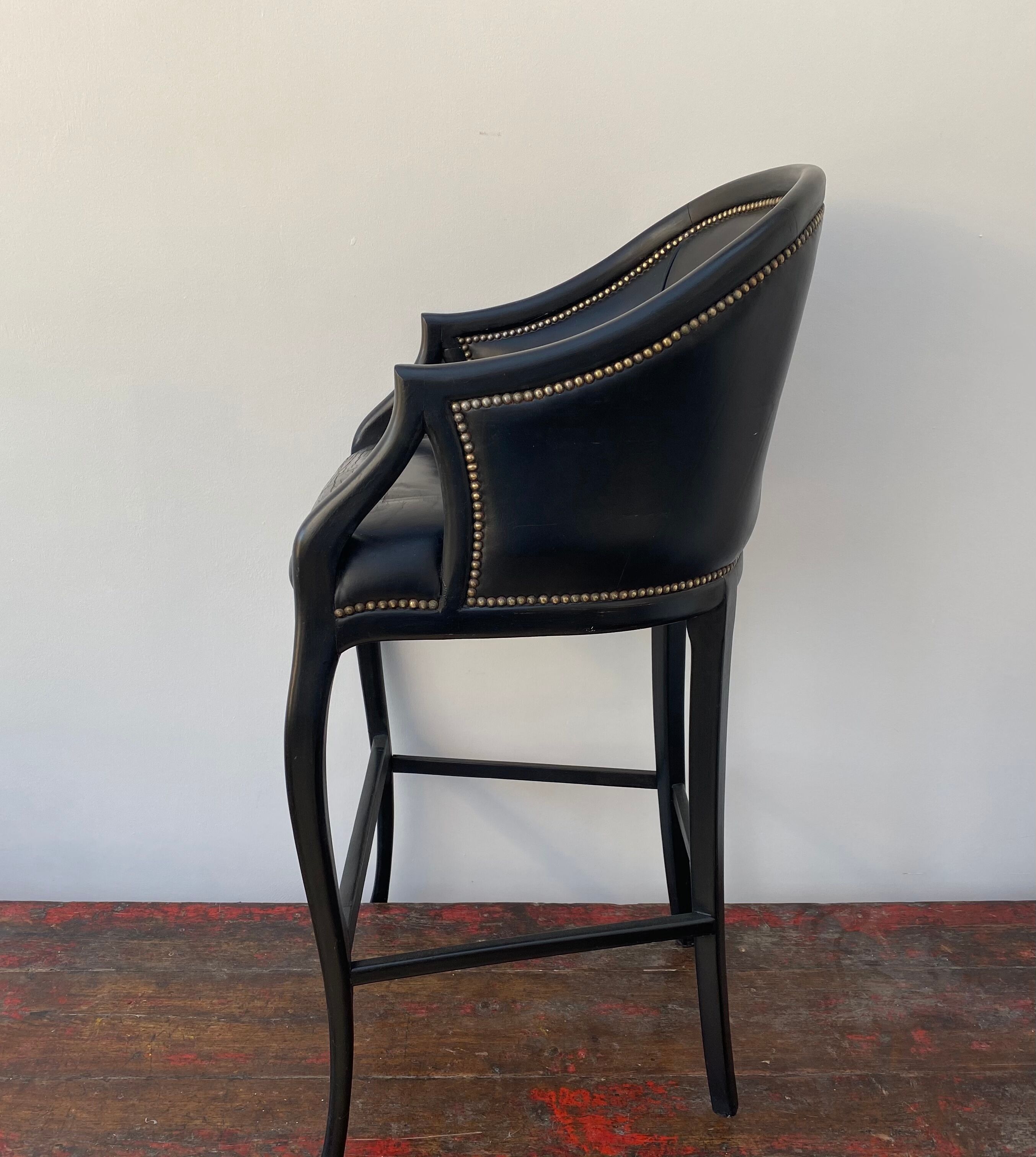 Tall black leather bar chair