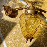 Pineapple chandelier in amber glass and brass 1960