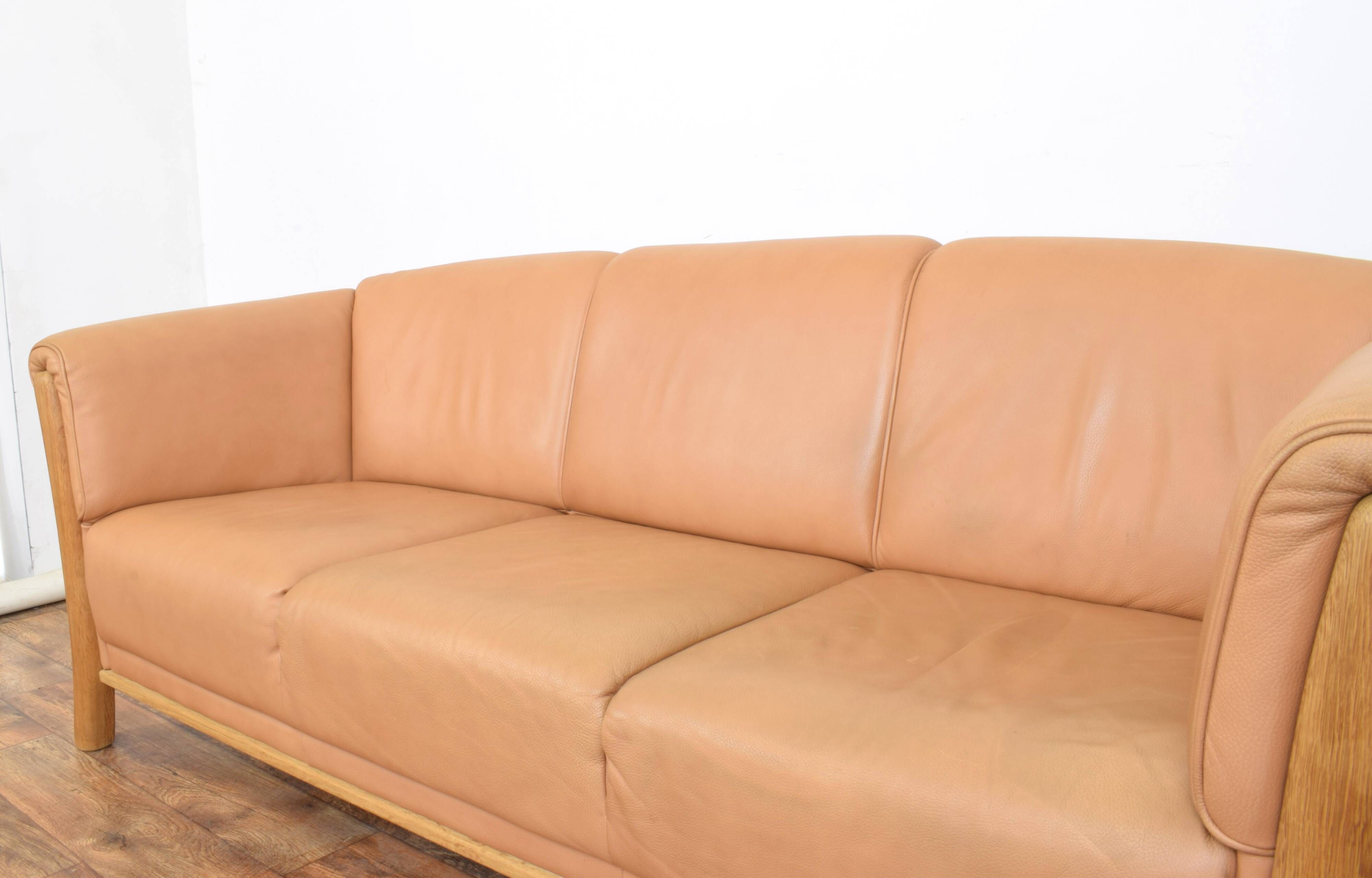 Mid-Century Danish Oak & Leather Sofa, 1970s.