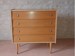 Vintage light wood chest of drawers from the 1970s.