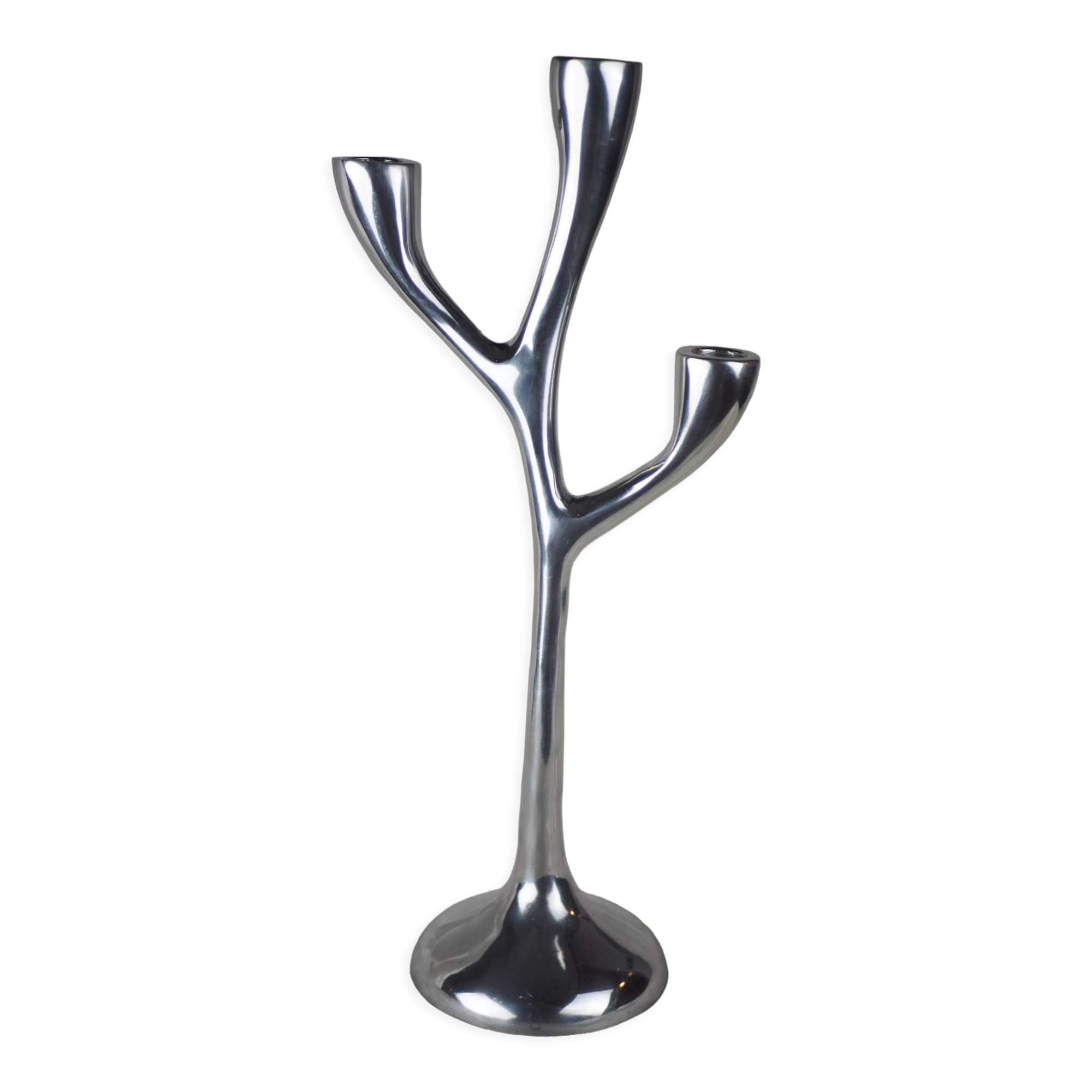 Modern mid-century aluminum three-pointed candelabra