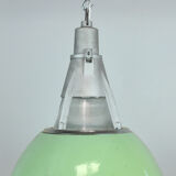 Green Enameled Industrial Pendant Light, 1950s