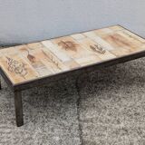Roger Capron "herbarium" rectangular coffee table with patinated steel structure