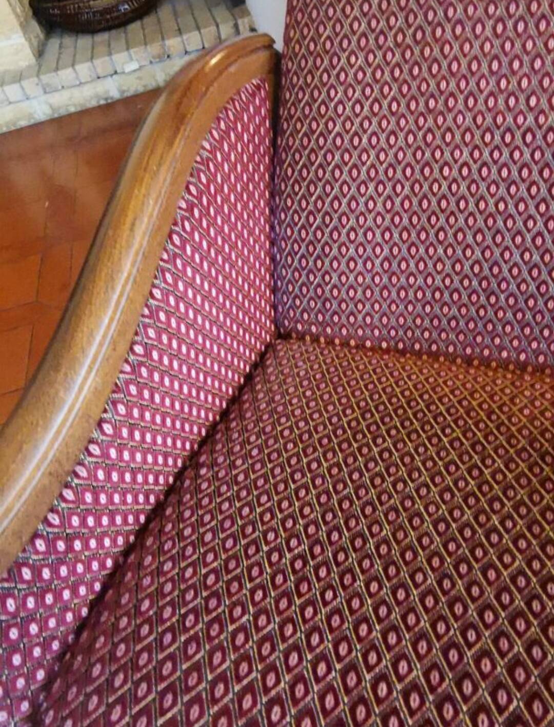 Louis XV style velvet and cherry wood reclining armchair