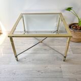 Vintage Brass and Square Beveled Glass Coffee Table