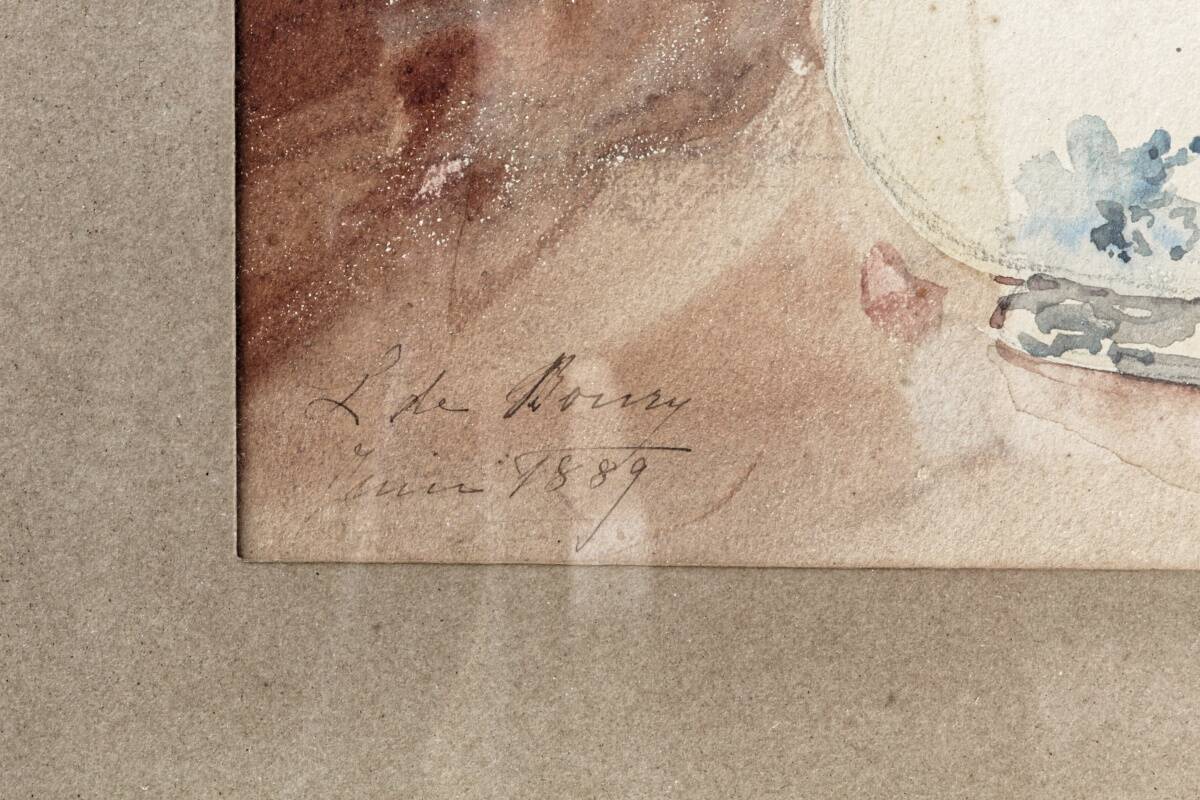 Still life, watercolor bouquet of flowers, signed L. de Bouvry