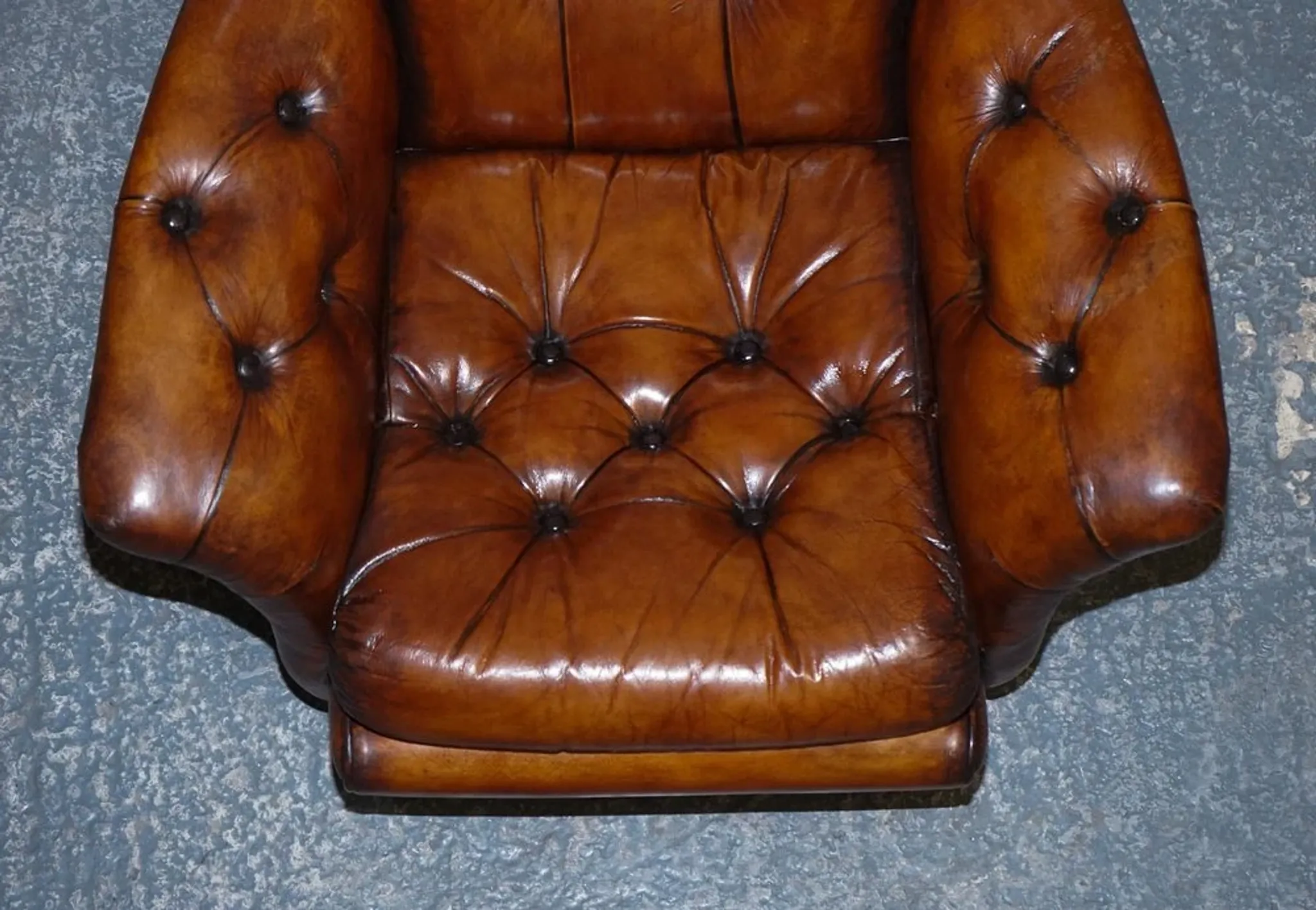 Vintage Brown Leather Armchair and Ottoman Set Hand-Dyed